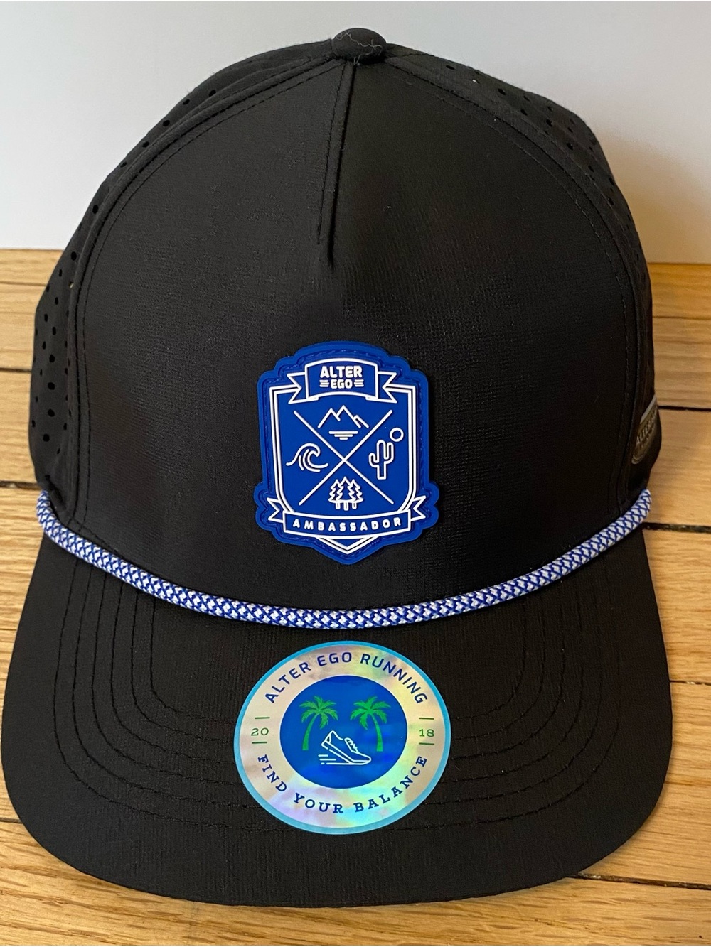 Alter Ego Running Ambassador Black Snapback Hat OS Cap Vented Run Coaster NWT